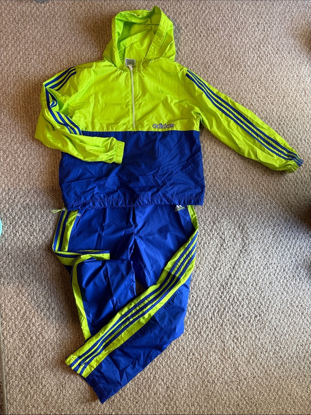 adidas Neon Yellow & Royal Blue womens Hooded track suit size Medium